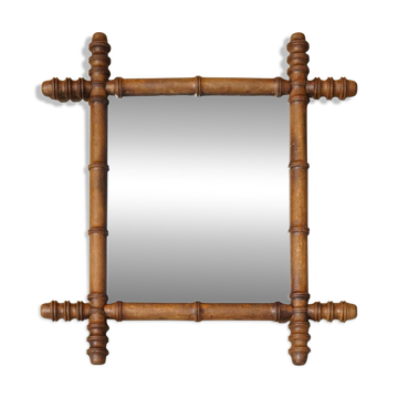 Antique Wall Mirror in Imitation Bamboo with Fox Glass, England