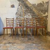Set of 4 vintage Scandinavian style chairs with old pink velvet seat