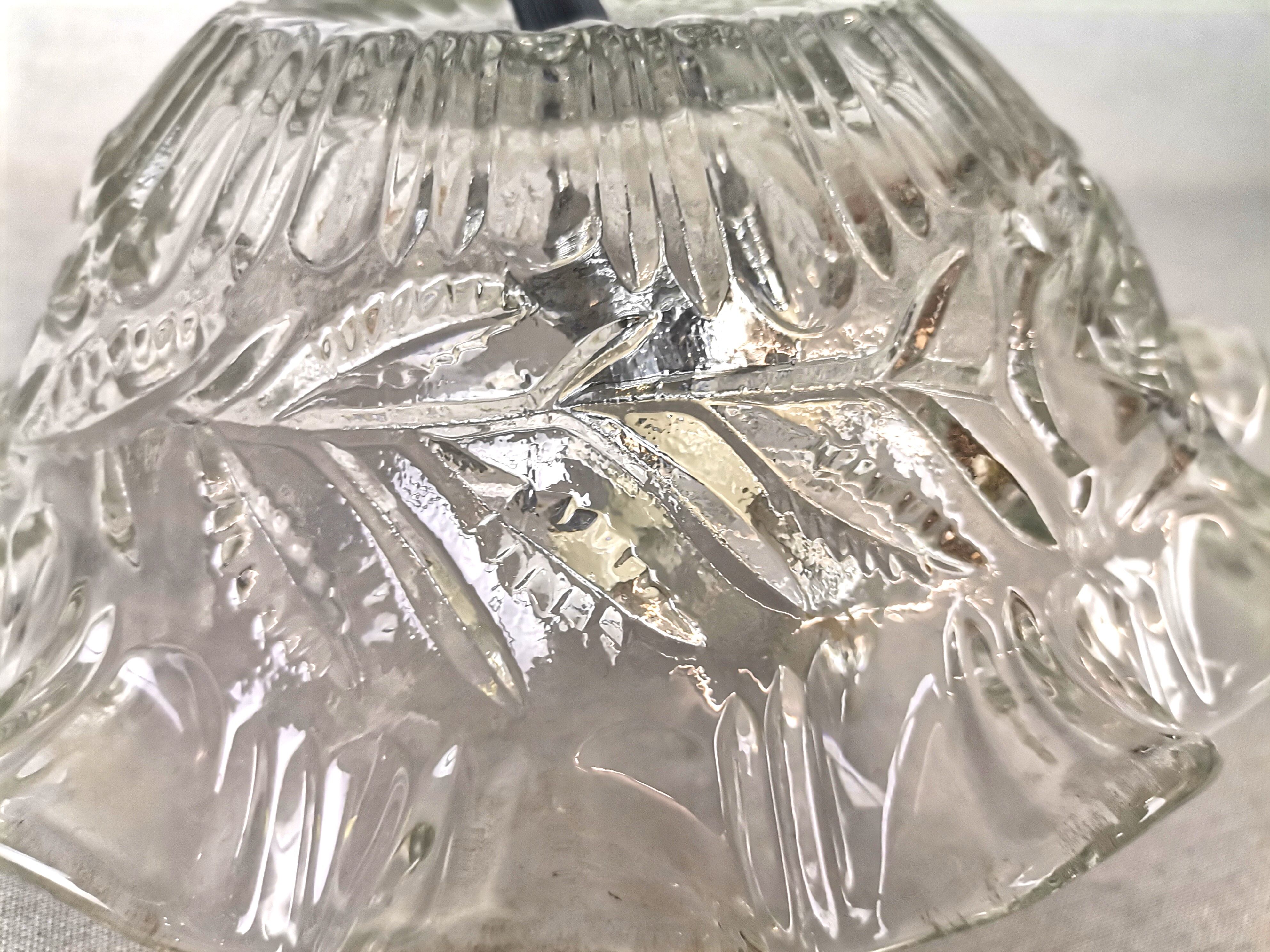 Portuguese farmhouse mid century clear floral glass hanging lamp, 1960s