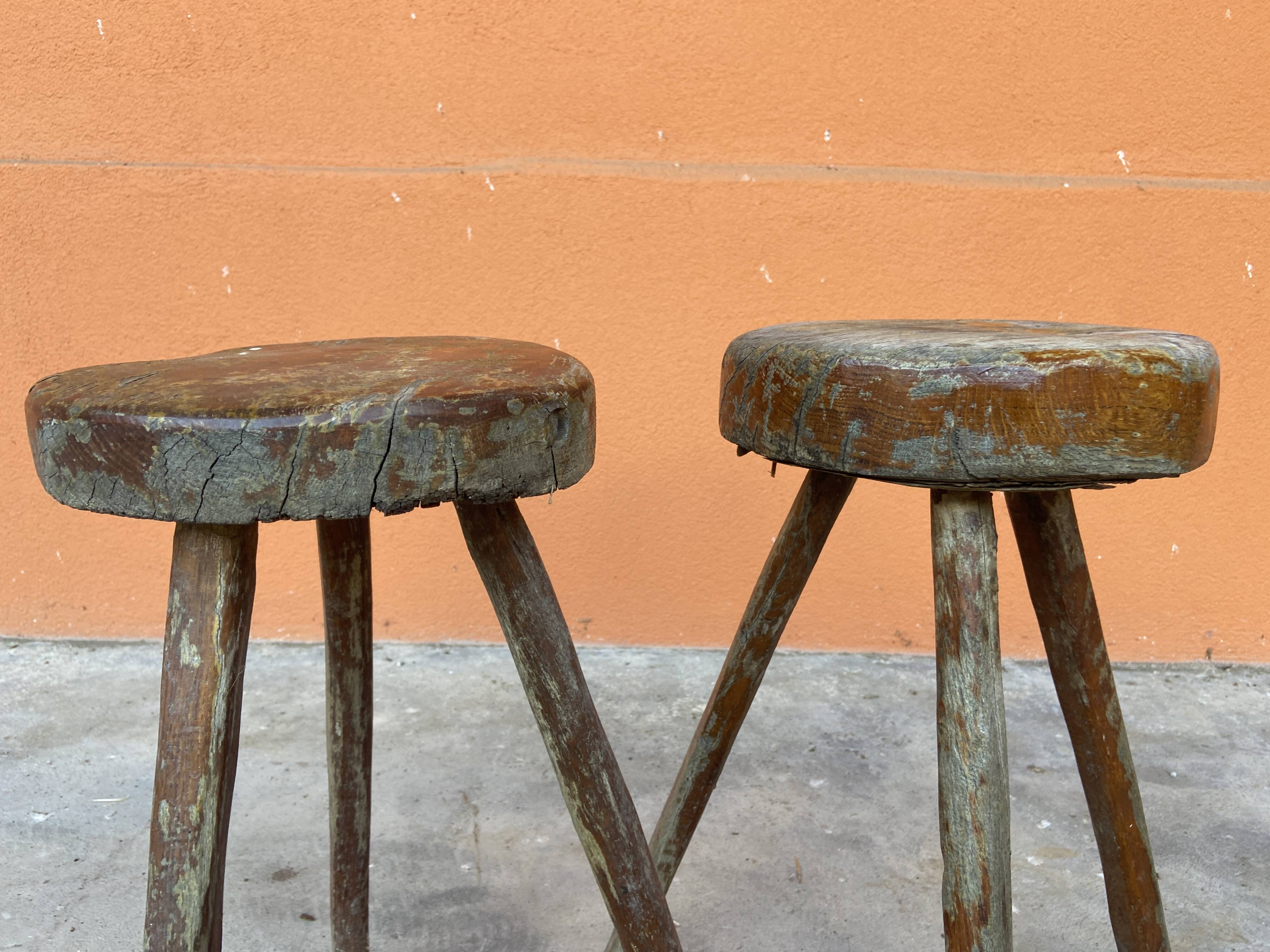 Paire de tabourets de ferme antique 1900s