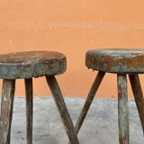 Paire de tabourets de ferme antique 1900s