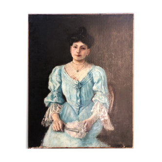 Painting nineteenth portrait of a young woman seated