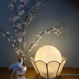Globe table lamp with vintage opaline and mother-of-pearl shade