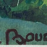 Gouache painting "View of the Valley" signed L. Bouard + frame