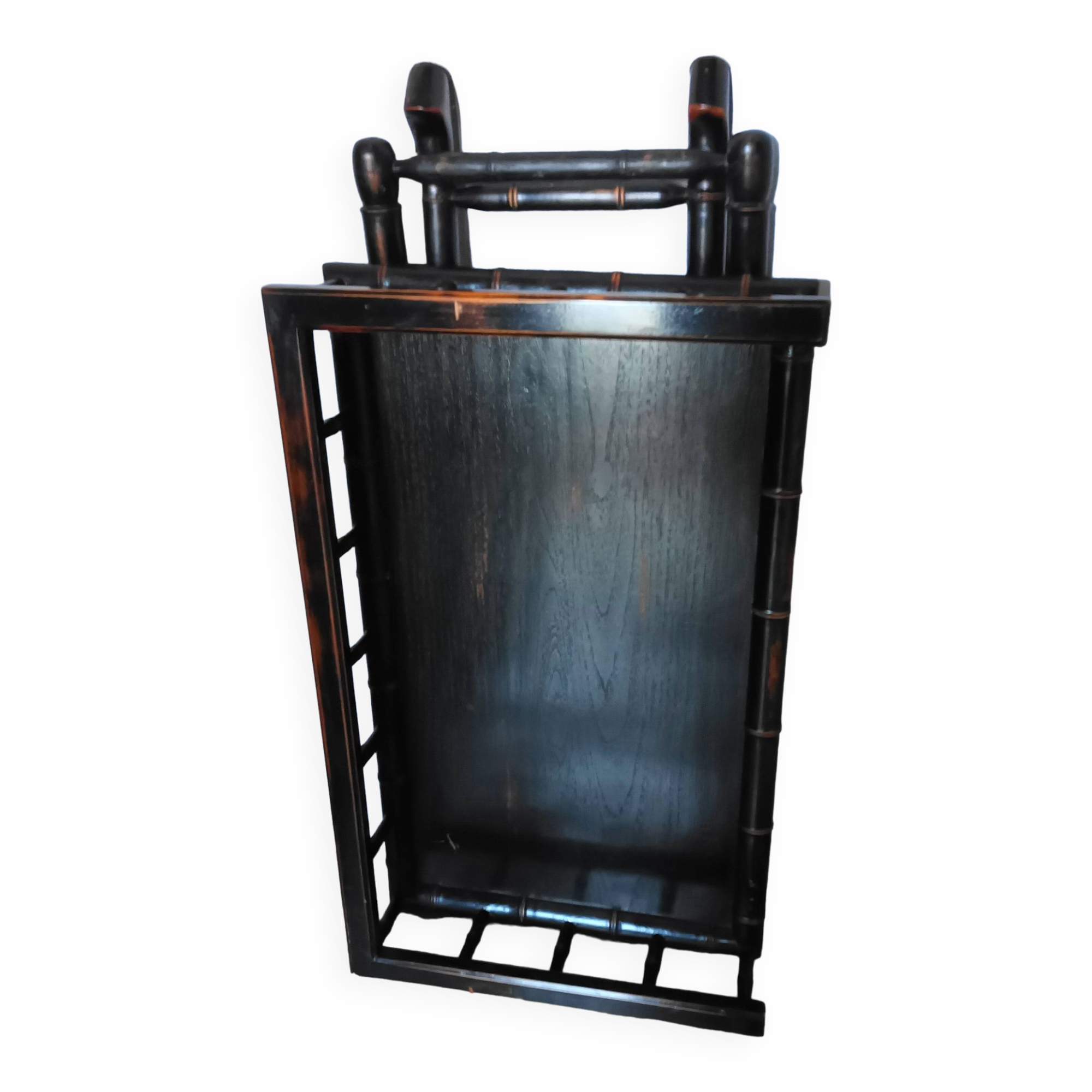 Foldable desk table in blackened wood and carved bamboo style, 1950s