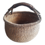Antique leather wicker basket with handle
