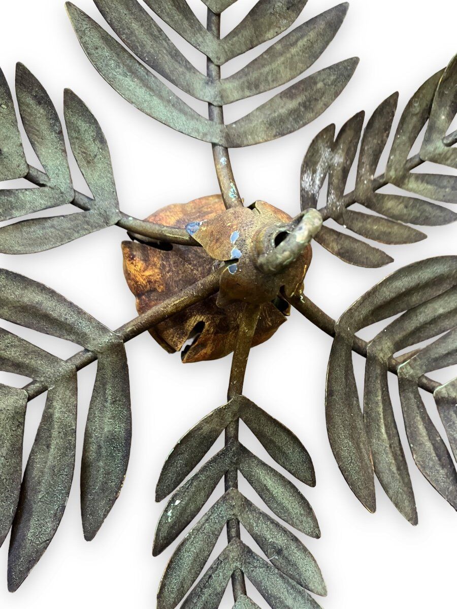 Palm leaf chandelier in painted sheet metal, 1970s