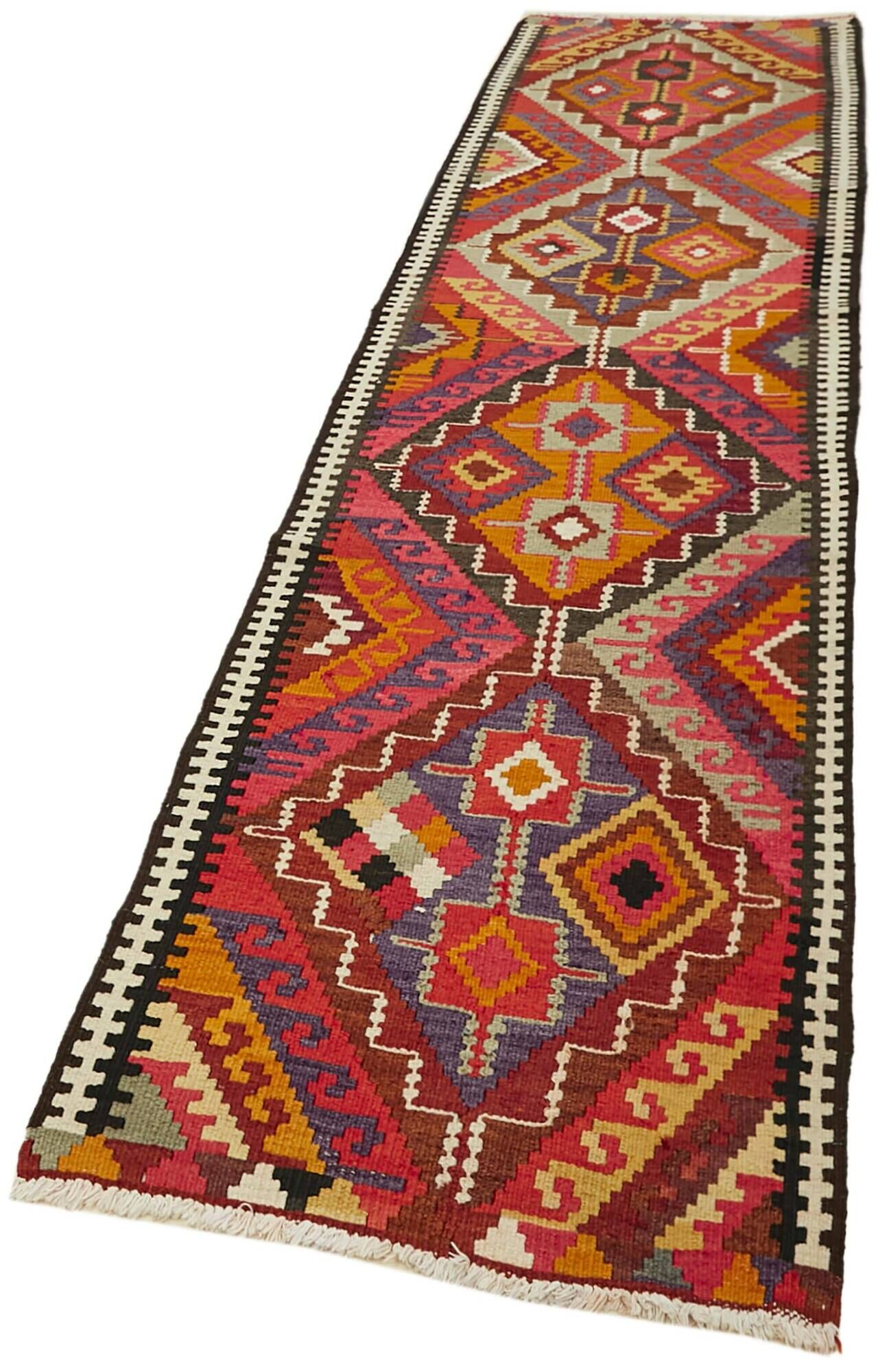 Turkish Handwoven Vintage Herki Kilim 90 cm x 383 cm