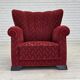 Fauteuil relax danois des années 1950, en laine rouge, bois de chêne.