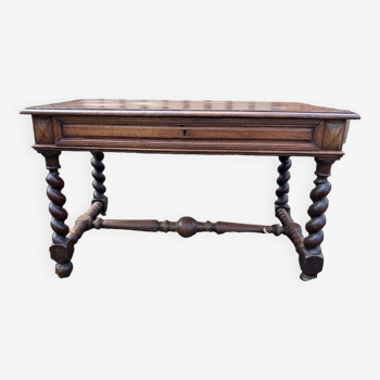 Table de ferme torsadé Louis XIII / Bureau en bois tourné