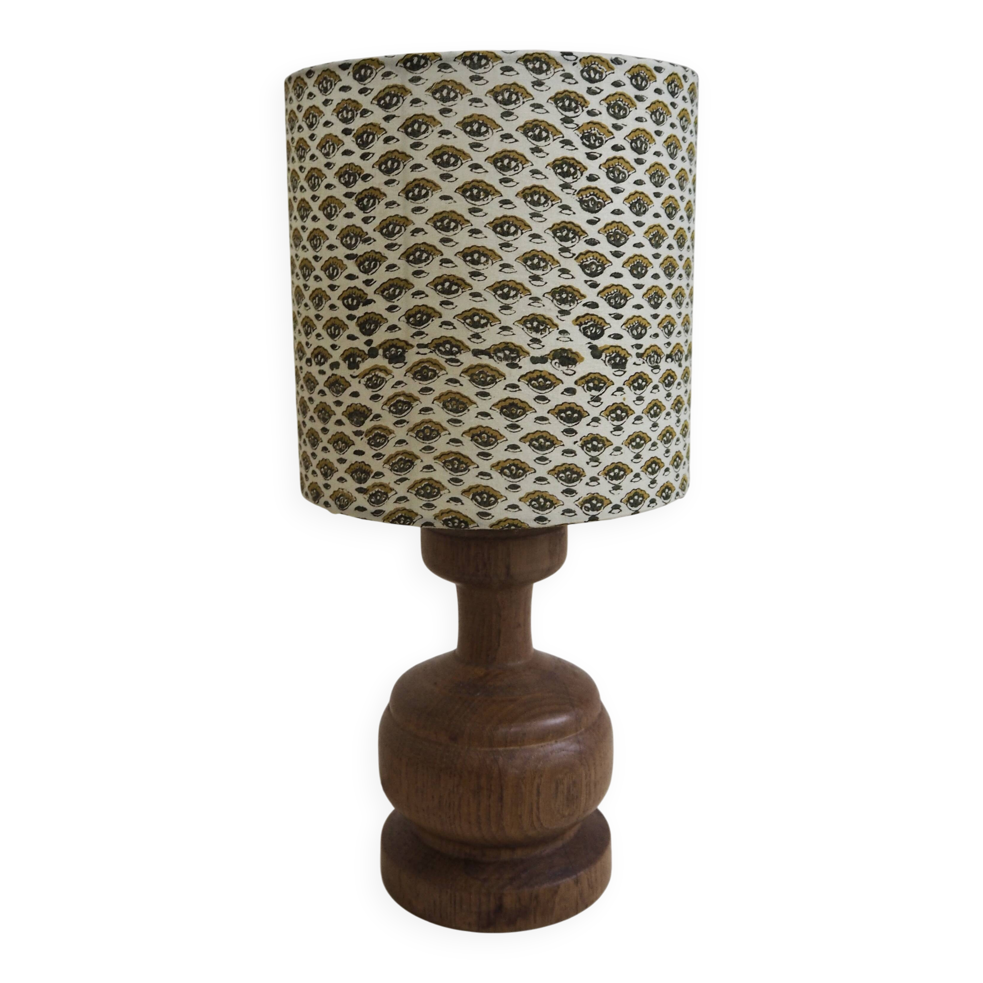 Wooden lamp with block print shade