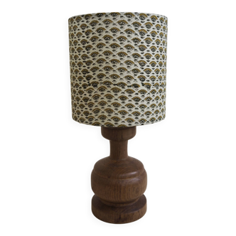 Wooden lamp with block print shade