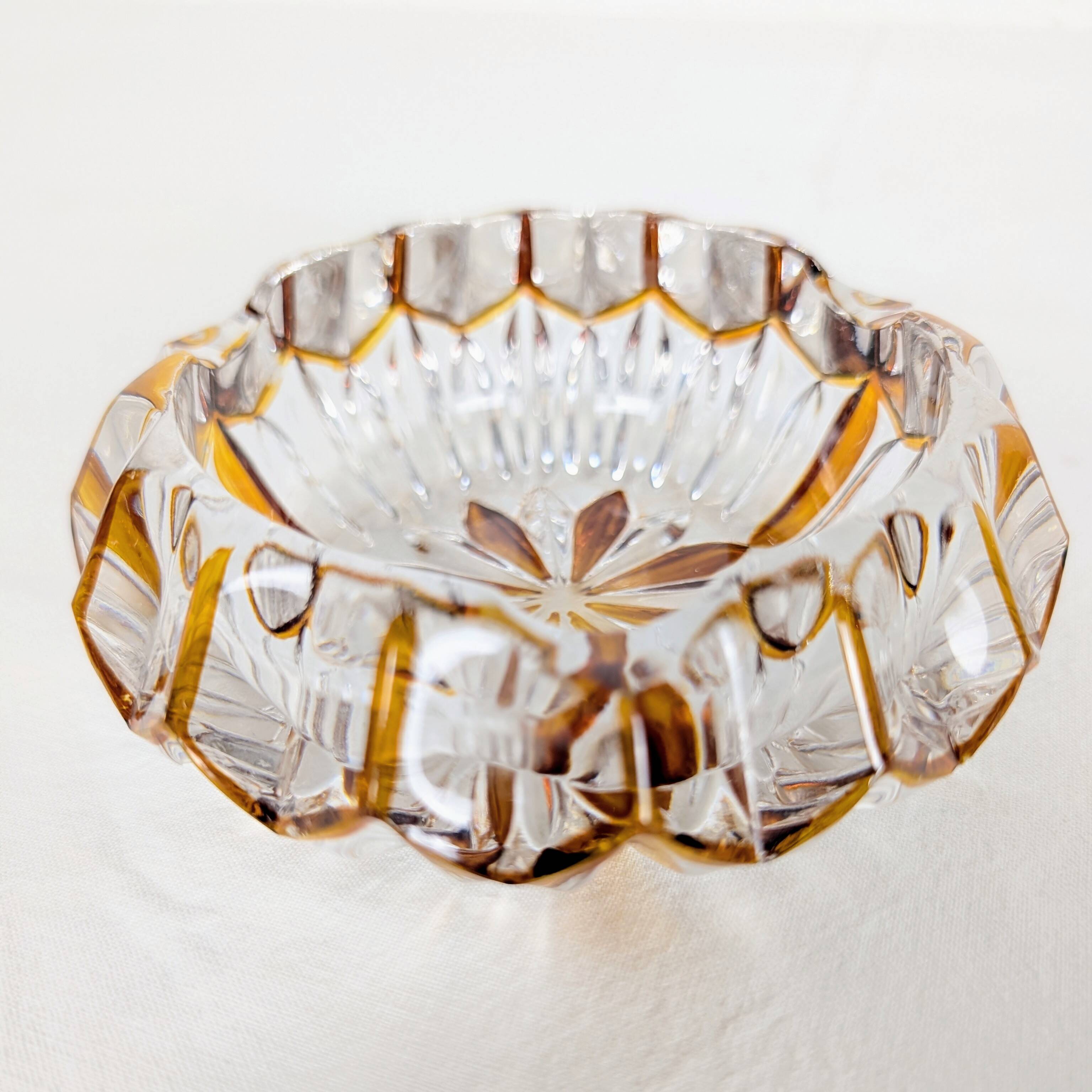 Cut glass ashtray with amber pattern
