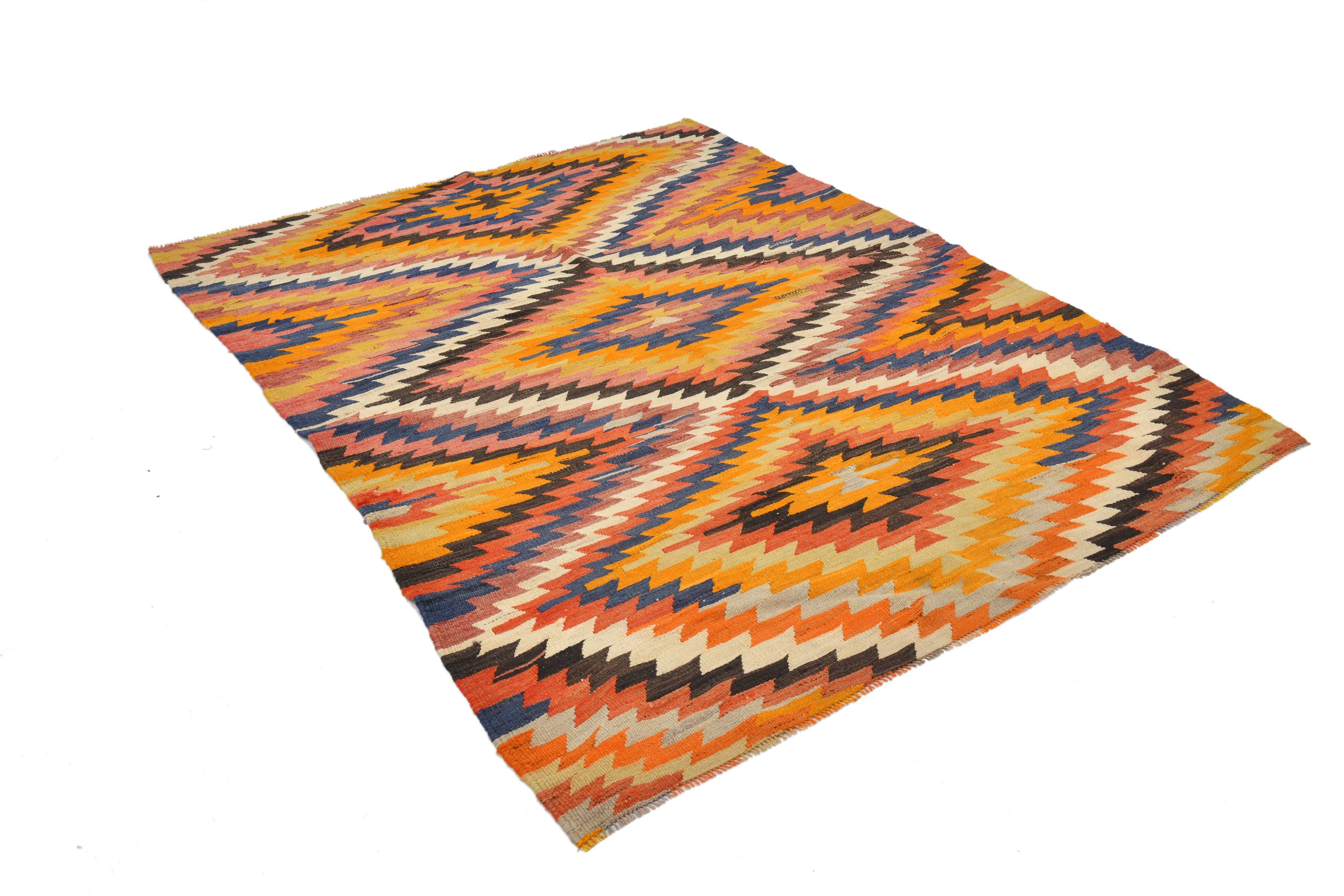 5x6 Green & Blue Tribal Hand Woven Kilim Area Rug, 160x190Cm