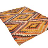 5x6 Green & Blue Tribal Hand Woven Kilim Area Rug, 160x190Cm