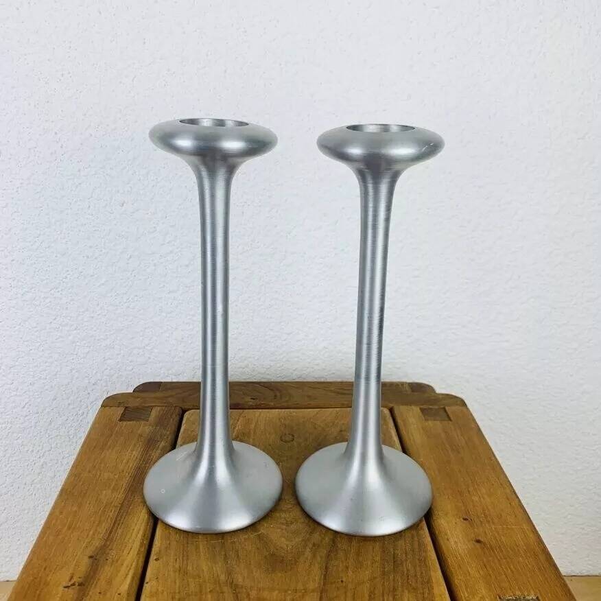 Pair of aluminium candle holders Kagla by Carl Ojerstam for Ikea