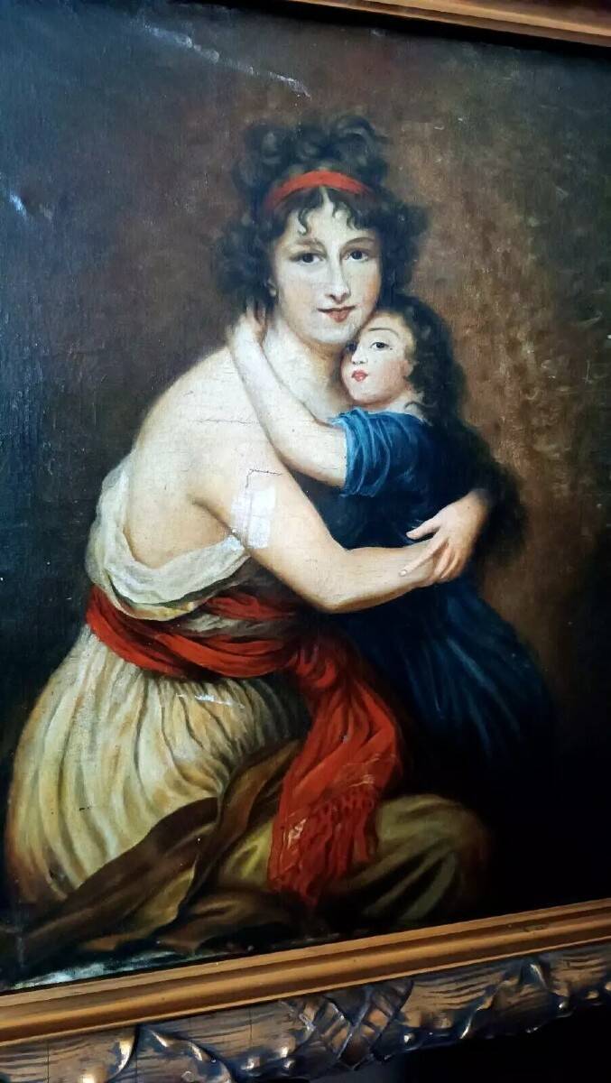 Antique Family Portrait Painting 19th Century "Lebrun"