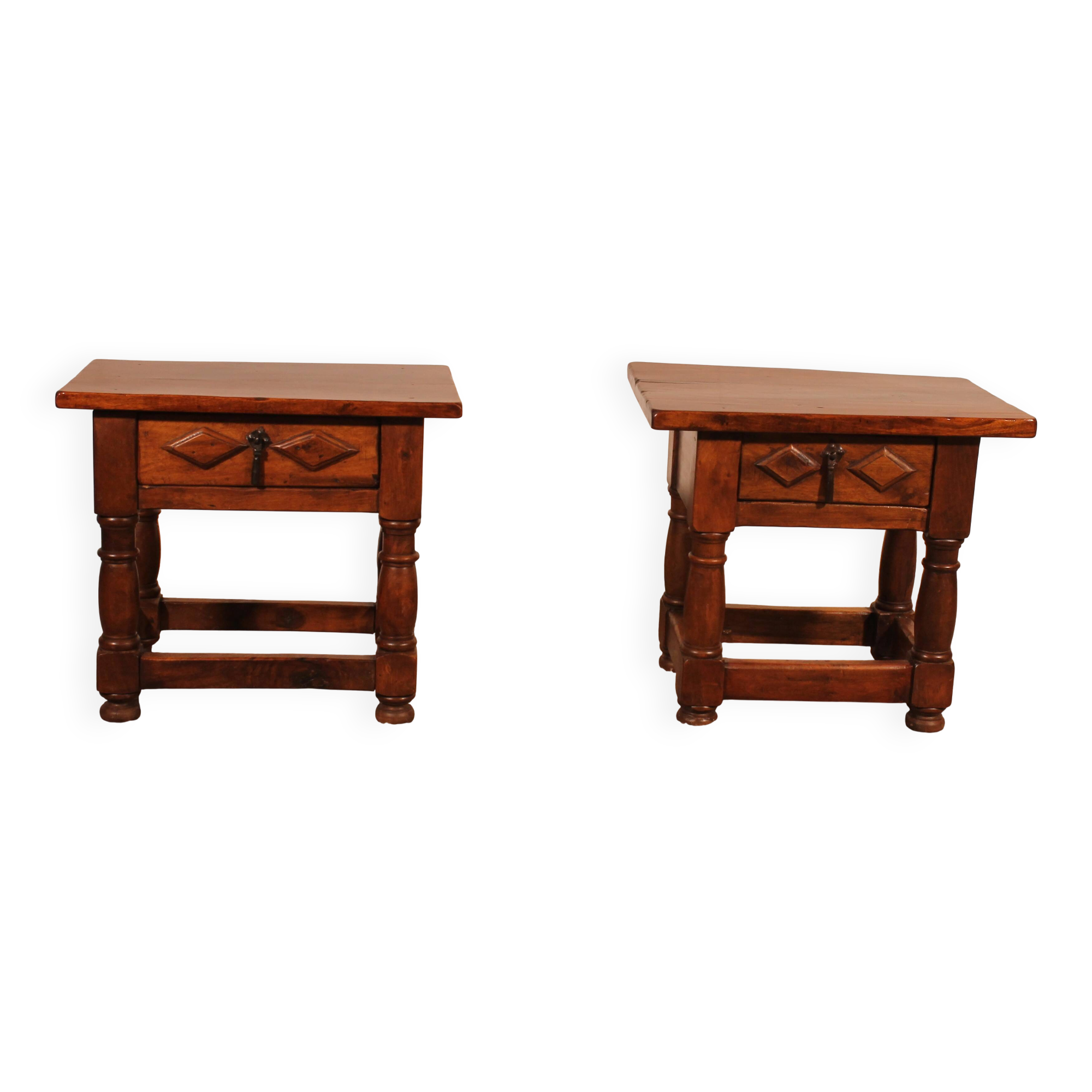 pair of Spanish walnut bedside tables