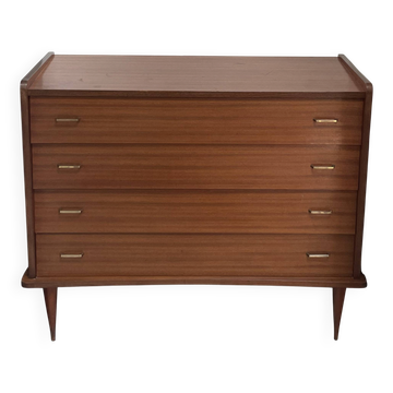 Commode vintage 4 tiroirs pieds compas simmob (années 1960/1970)