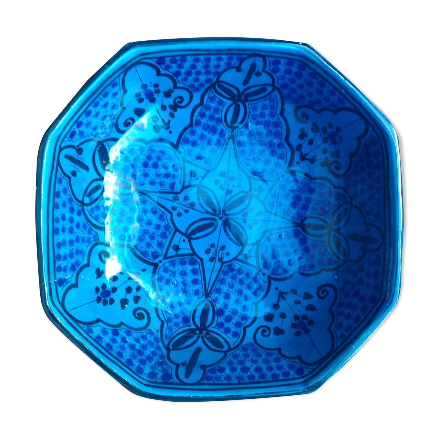 Blue ethnic dish or salad bowl