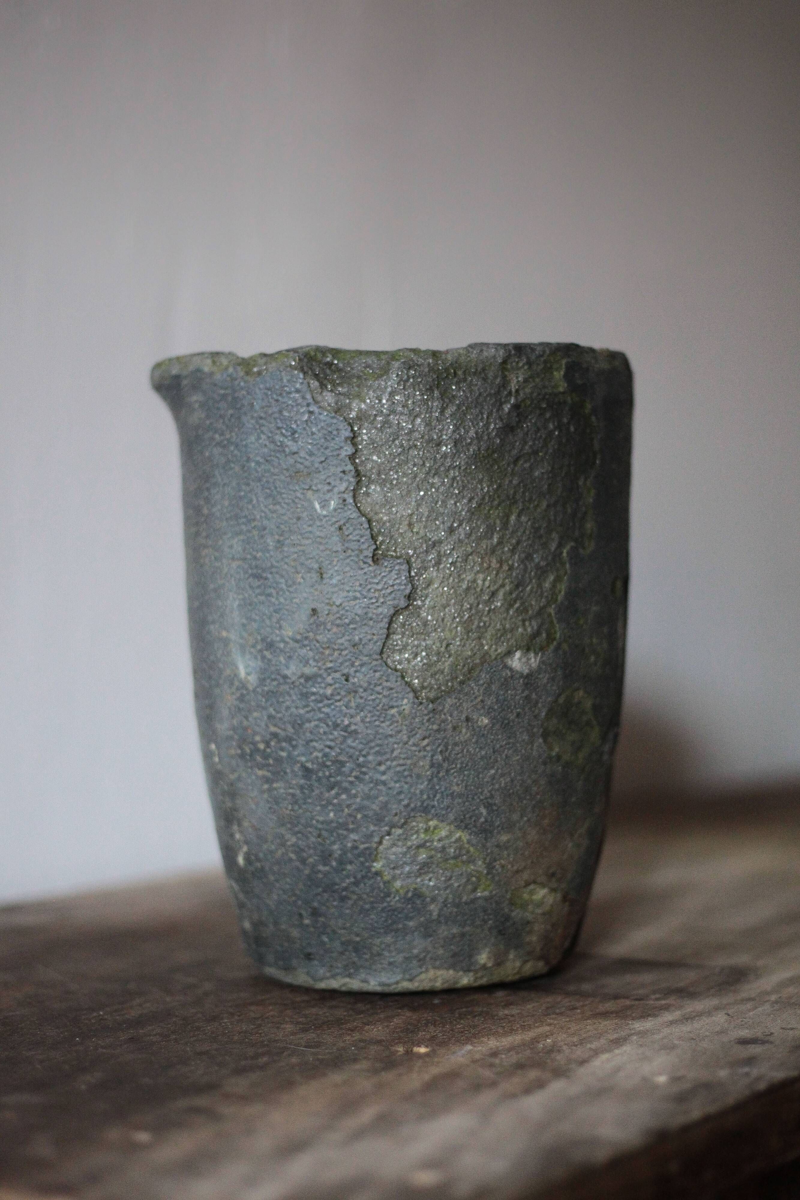 Old foundry crucible, plant pot, planter, cache pot, decoration