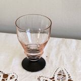 9 pink art deco wine or water glasses with black stem