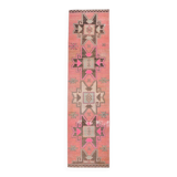 3x10 Salmon & Brown Ikat Pattern Vintage Runner Rug, 82x312Cm
