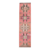 3x10 Salmon & Brown Ikat Pattern Vintage Runner Rug, 82x312Cm