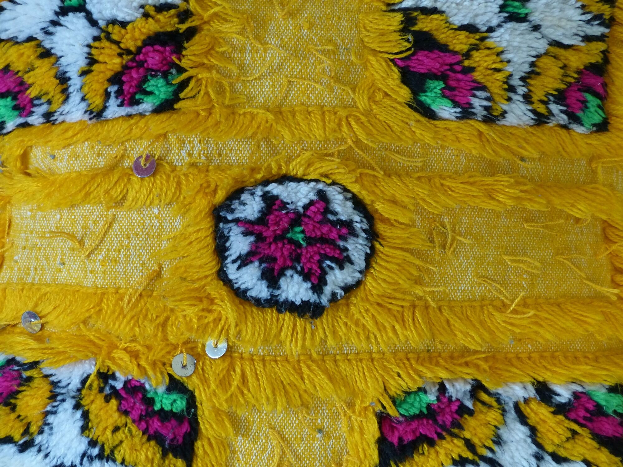 Moroccan yellow Berber cushion handmade 42x44 cm