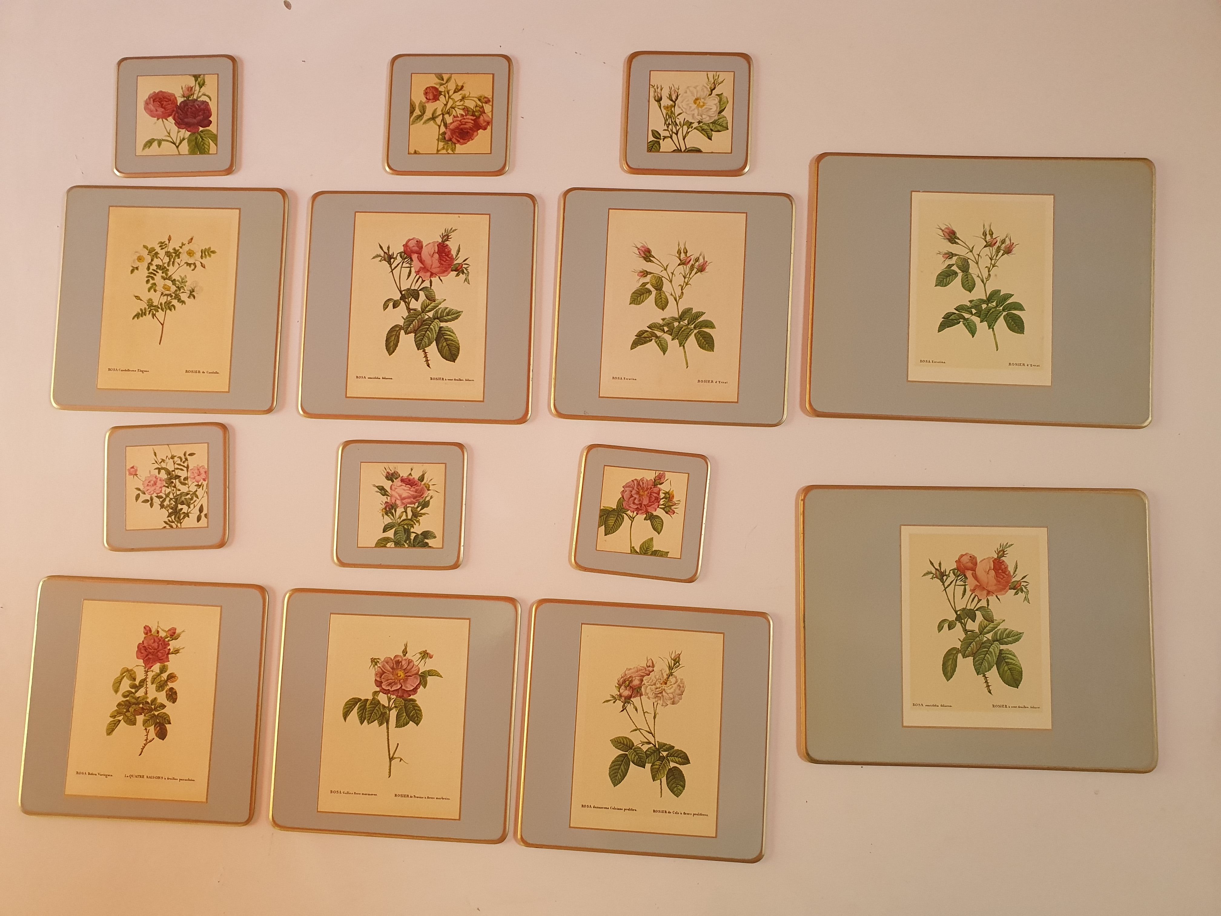 Set of 6 coasters, 6 plates coasters and 2 vintage pimpernel acrylic trivets