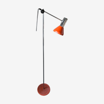 Lampadaire réglable orange, années 1960