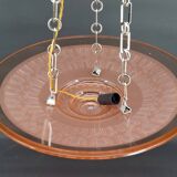 Suspension Art Déco moderniste en verre rose et bronze chromé, par Henry Petitot, 1935