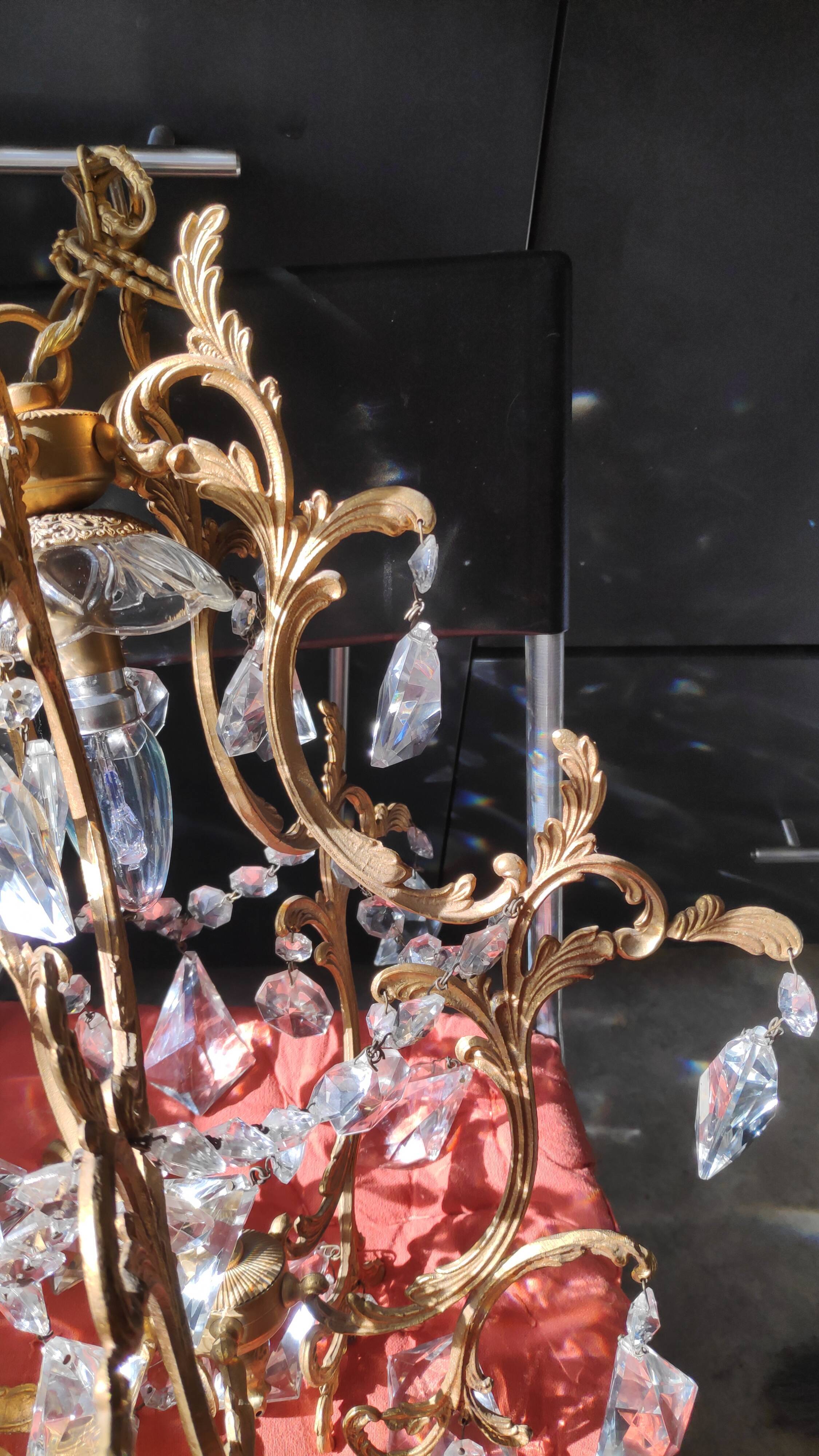 Bronze cage chandelier and crystal grapevines