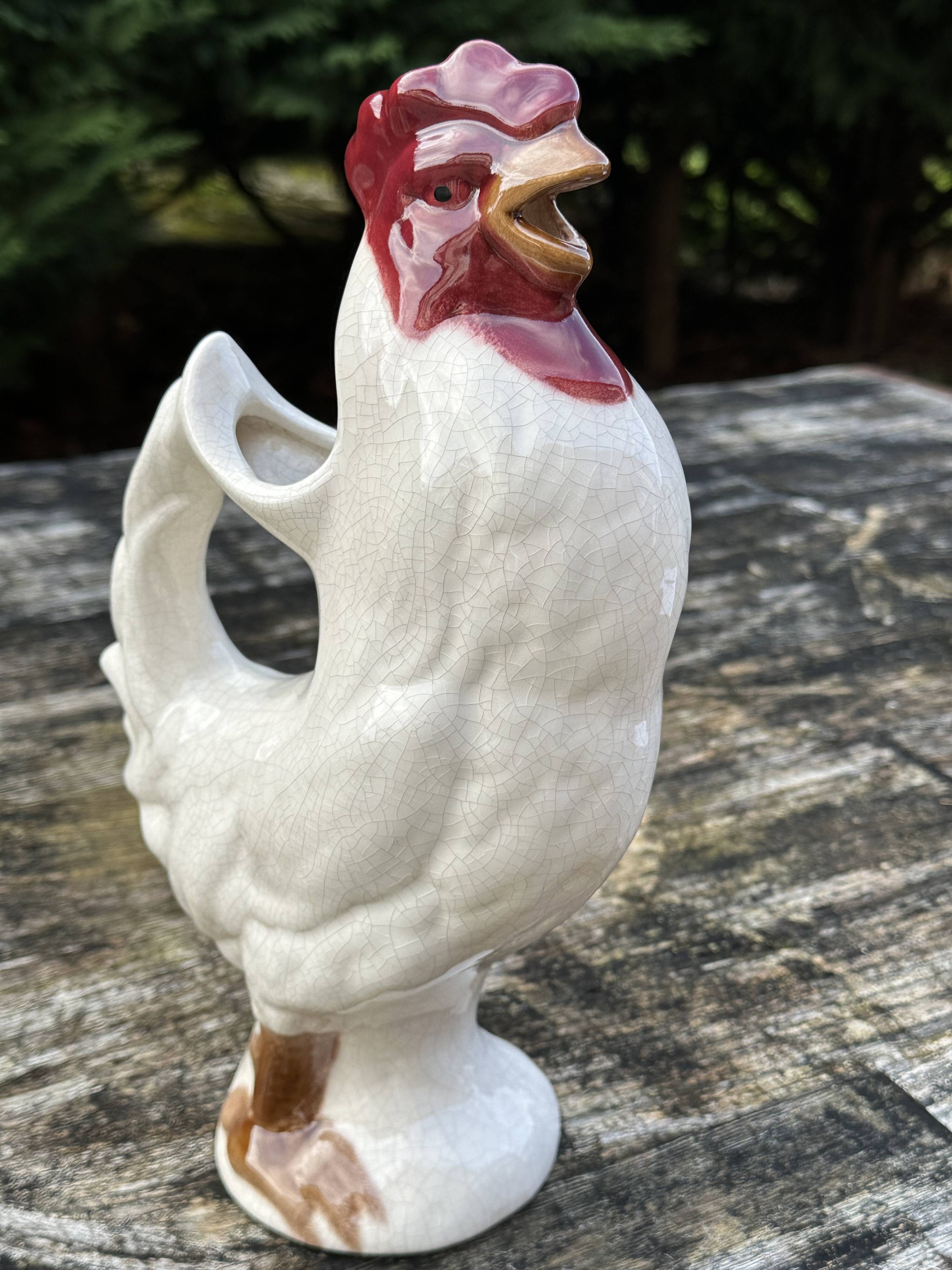 Rooster pitcher in cracked ceramic Art Deco style