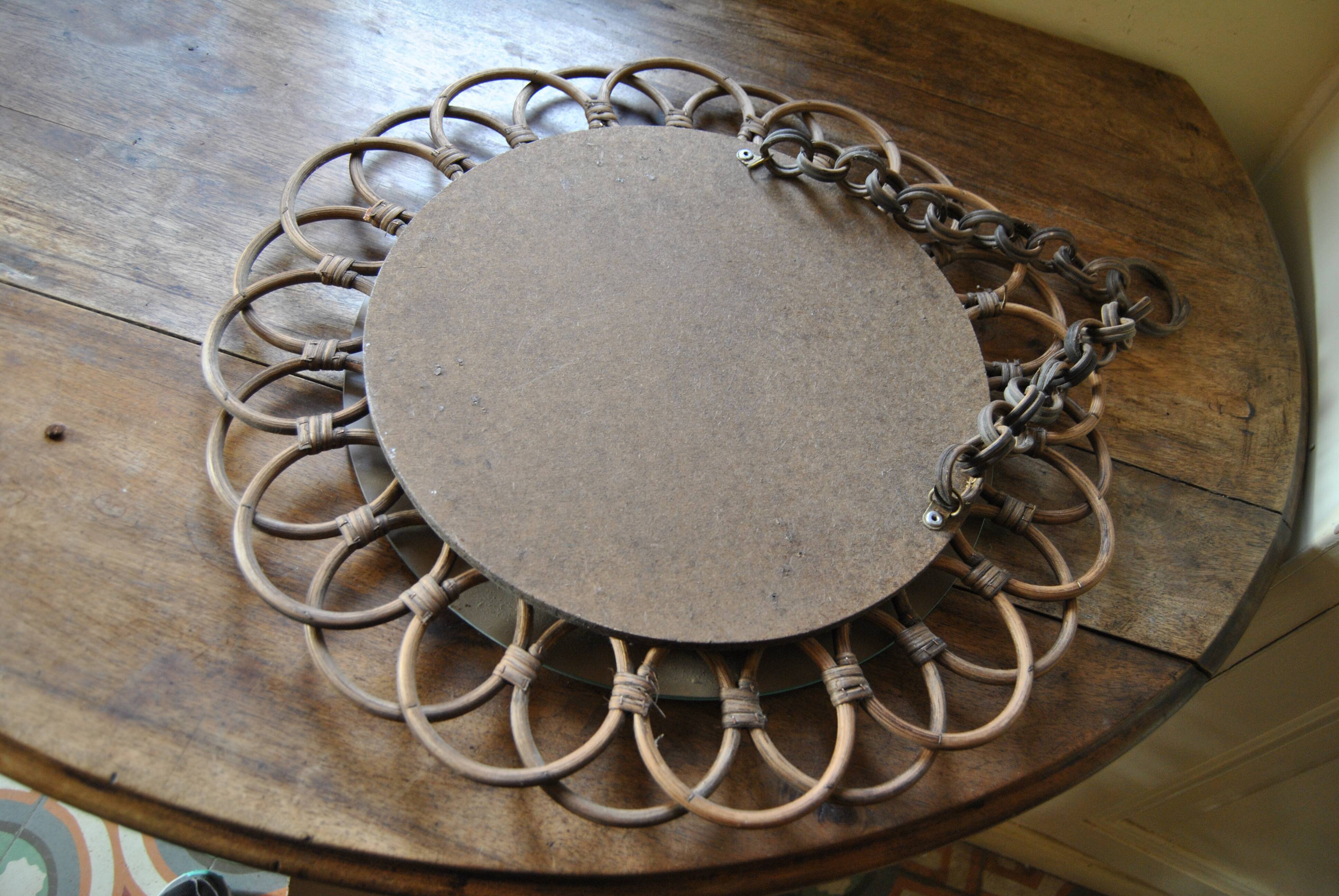 Rattan mirror "art vannerie" 60s 54cm