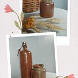 Stoneware pottery duo, bottle + pot, 1950's