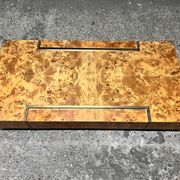 designer coffee table in elm burl with integrated drawers, Roche Bobois 1970