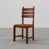 Mid-Century Brutalist Oak and Wicker Chair, Belgium, 1960