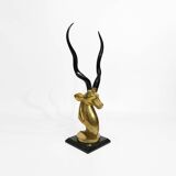 Brass Antelope Kudu Head Sculpture Marble 1970s