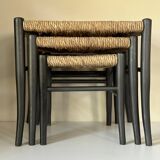 Vintage straw nesting stools, 60s design