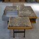Coffee table with steel base and oak and grey marble frame, 1970s