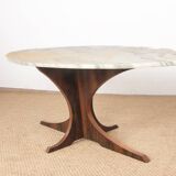 Oval coffee table in Carrara marble and rosewood, Hugues Poignant 1960