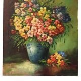 Grande nature morte de fleurs colorées signée 60x50cm