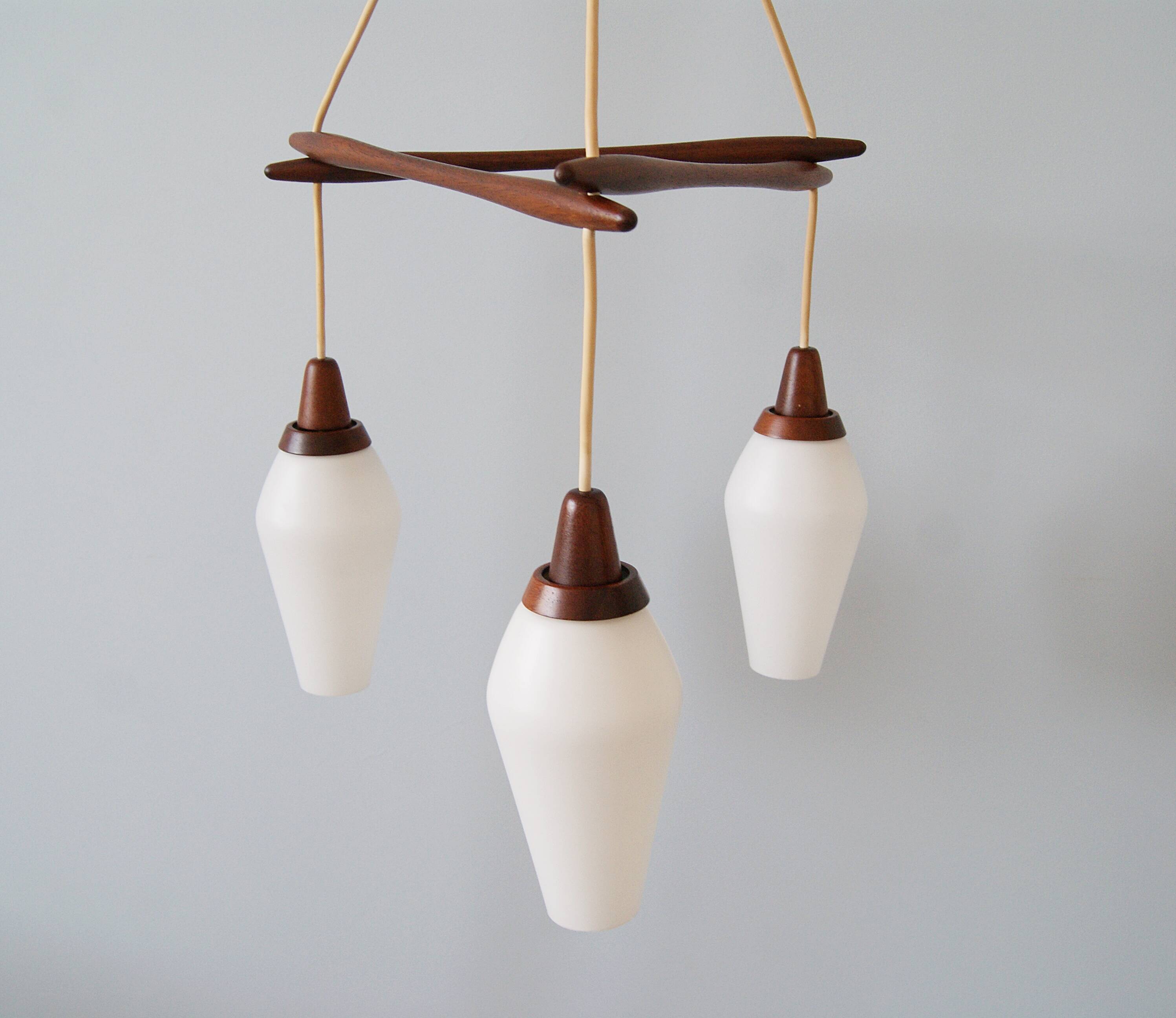 Danish teak hanging lamp three-flamed
