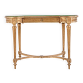 Antique desk with glass top and drawer – Gustavian/Louis XVI style – gilded wood – 1850s