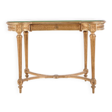 Antique desk with glass top and drawer – Gustavian/Louis XVI style – gilded wood – 1850s