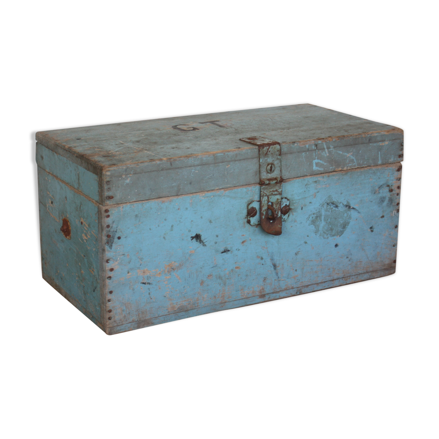 Blue vintage tool box wooden