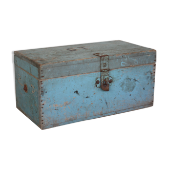 Blue vintage tool box wooden