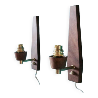 Pair of “Vitrika” rosewood wall lights, turquoise lampshade. Denmark 1960