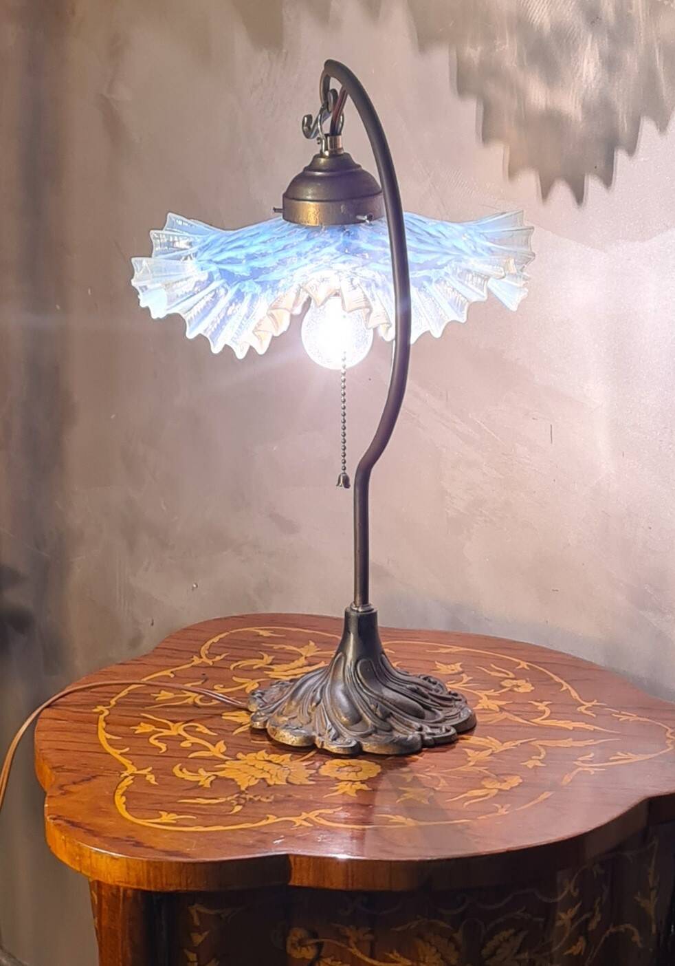 lamp made of cast steel and brass, 41x26 cm, opalescent glass shades